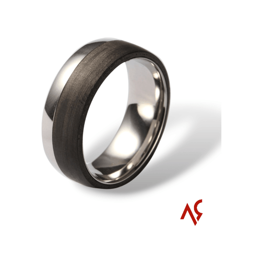 The Centurion | Men's Carbon Fiber and Tungsten Wedding Band with Rounded Edges - Alpha Rings