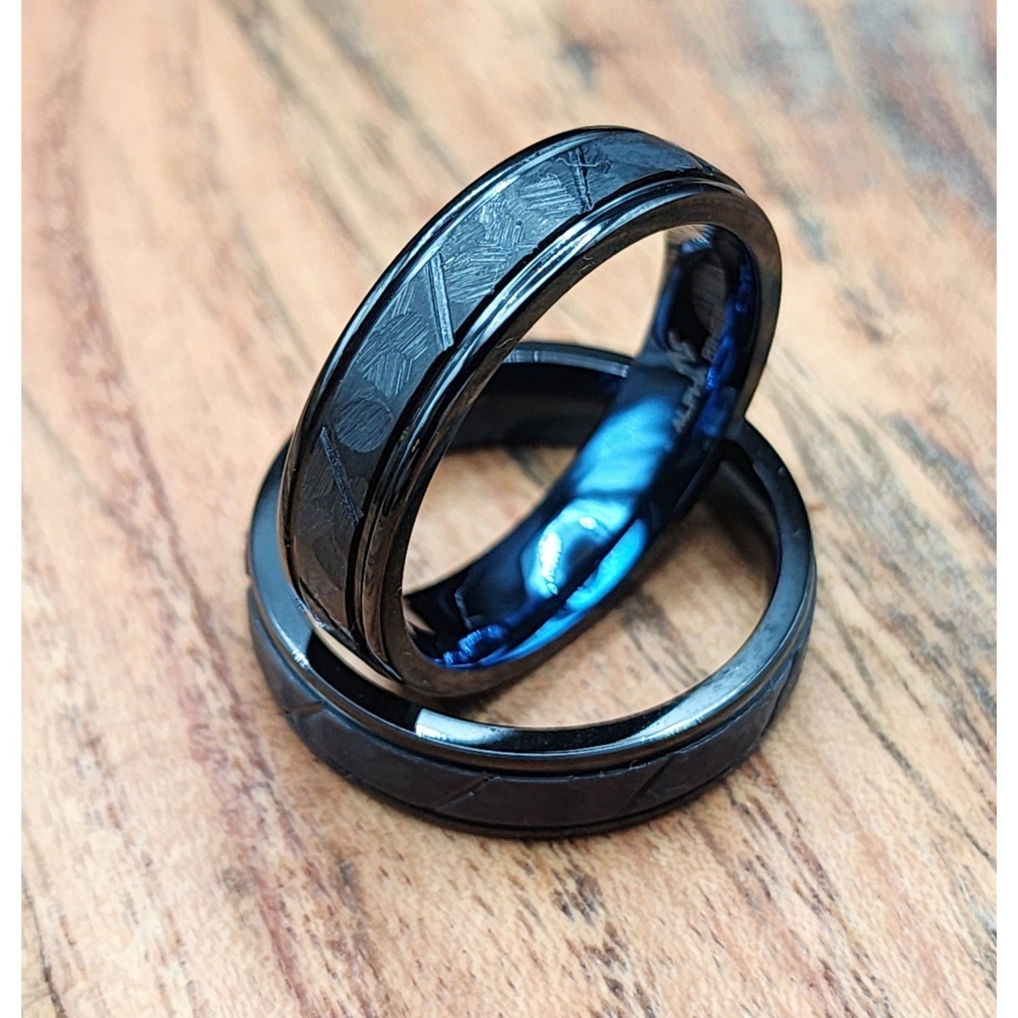The Hitman | Men's Pure Tantalum Wedding Band with Brushed Finish and Deep Blue Inner Sleeve - Alpha Rings
