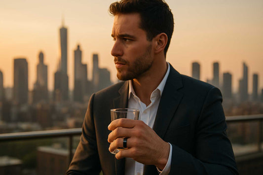 Man wearing a black wedding band on his left hand
