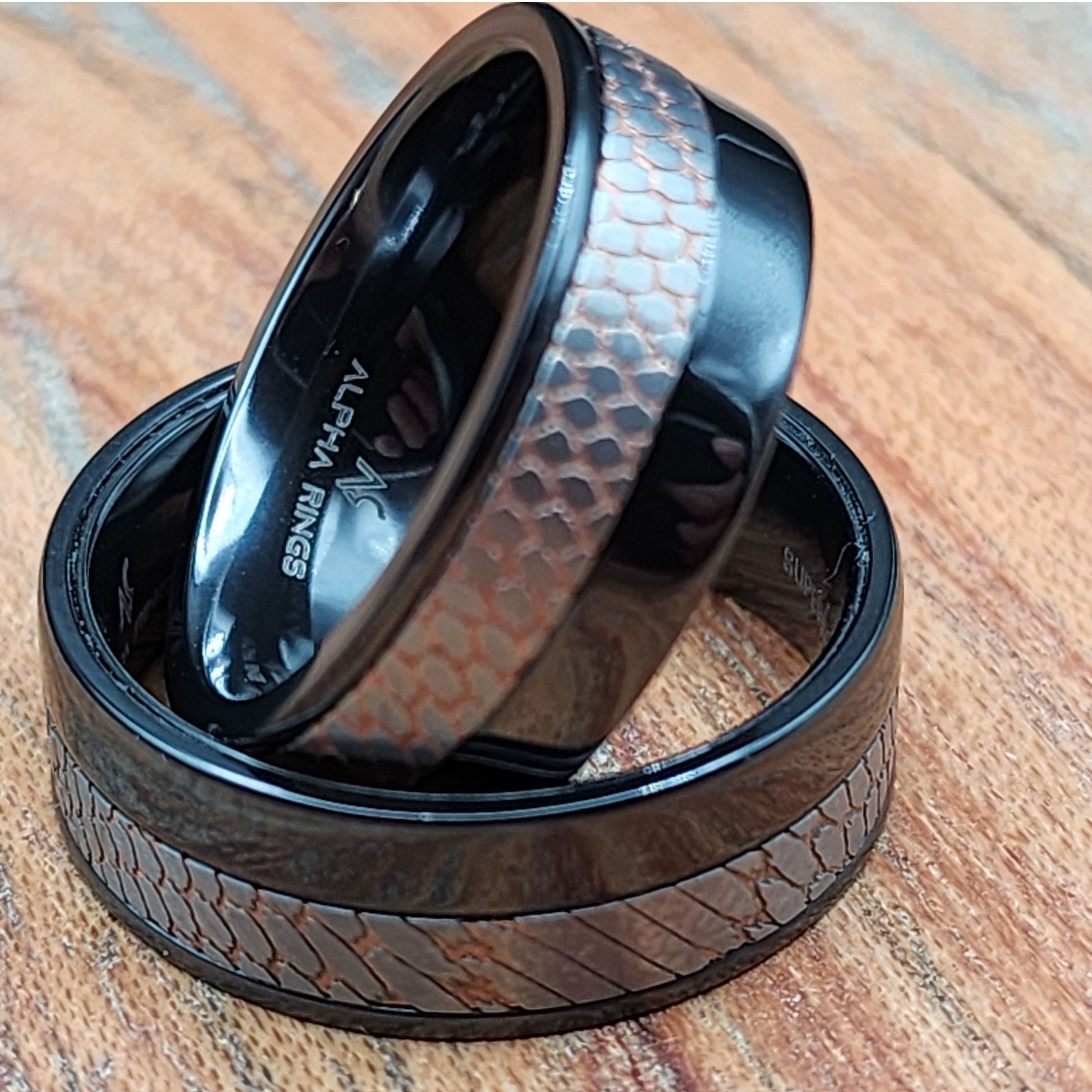 The Boss | Men's Black Zirconium Wedding Band with Superconductor Inlay and Comfort Fit