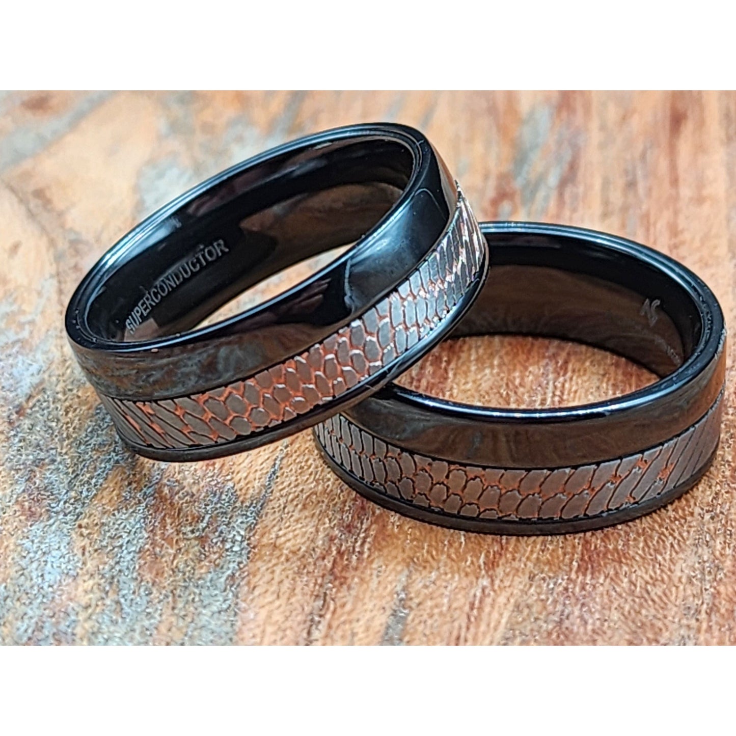 The Boss | Men's Black Zirconium Wedding Band with Superconductor Inlay and Comfort Fit