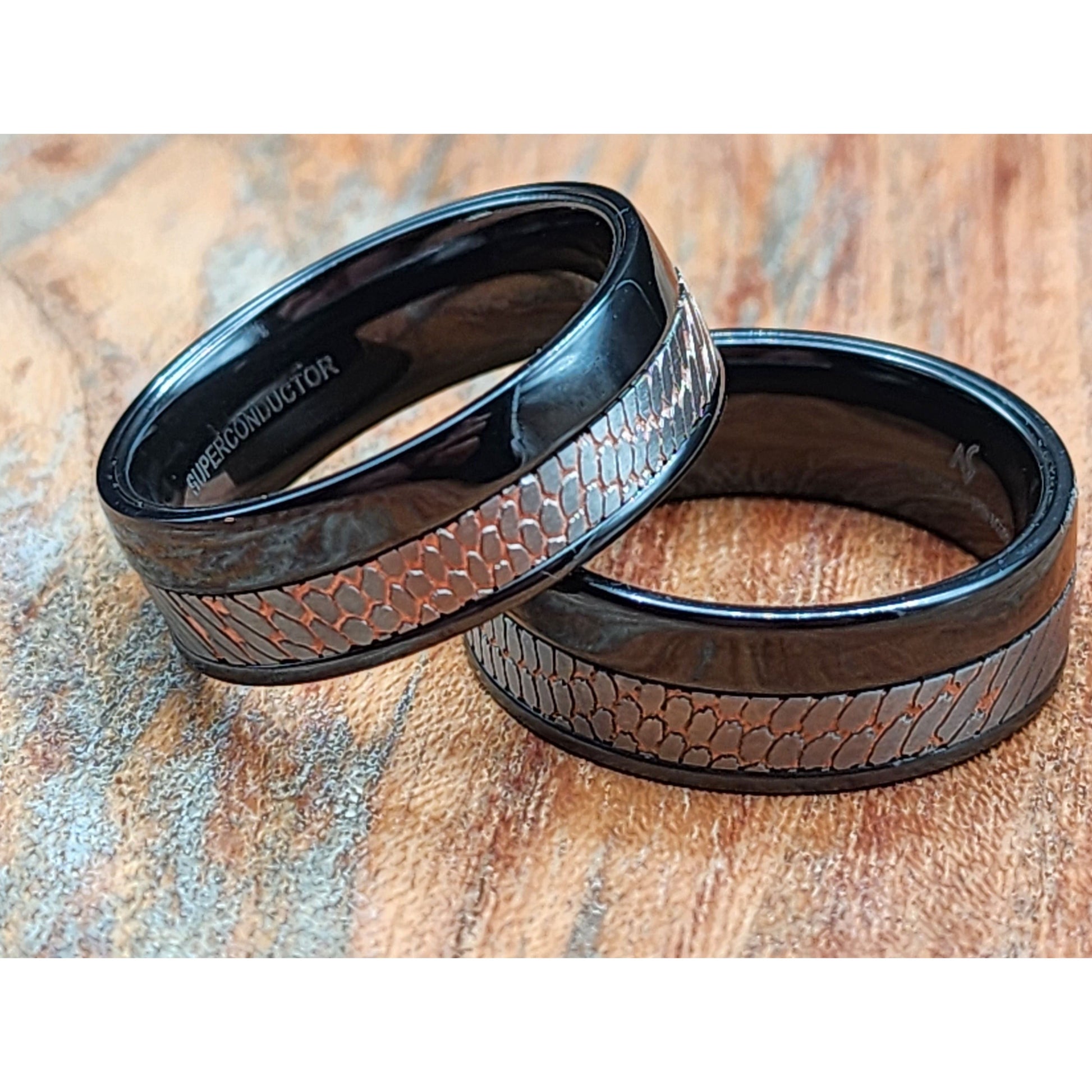 The Boss | Men's Black Zirconium Wedding Band with Superconductor Inlay and Comfort Fit