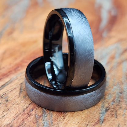 The Eclipse | Men's Tantalum and Black Stainless Steel Wedding Band with Brushed Finish