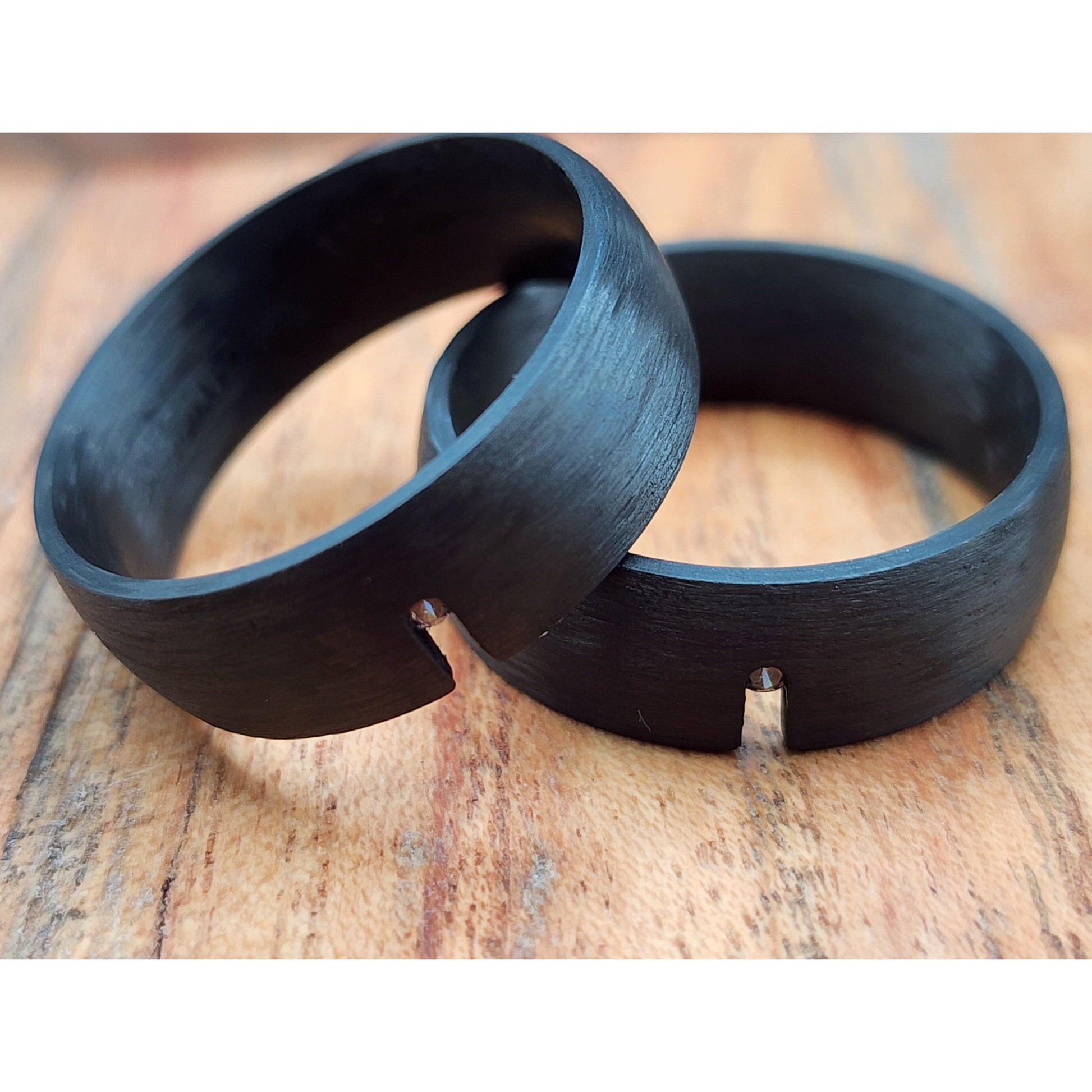 The Crusader | Men's Carbon Fiber Wedding Band with Cubic Zirconia and Domed Comfort Fit