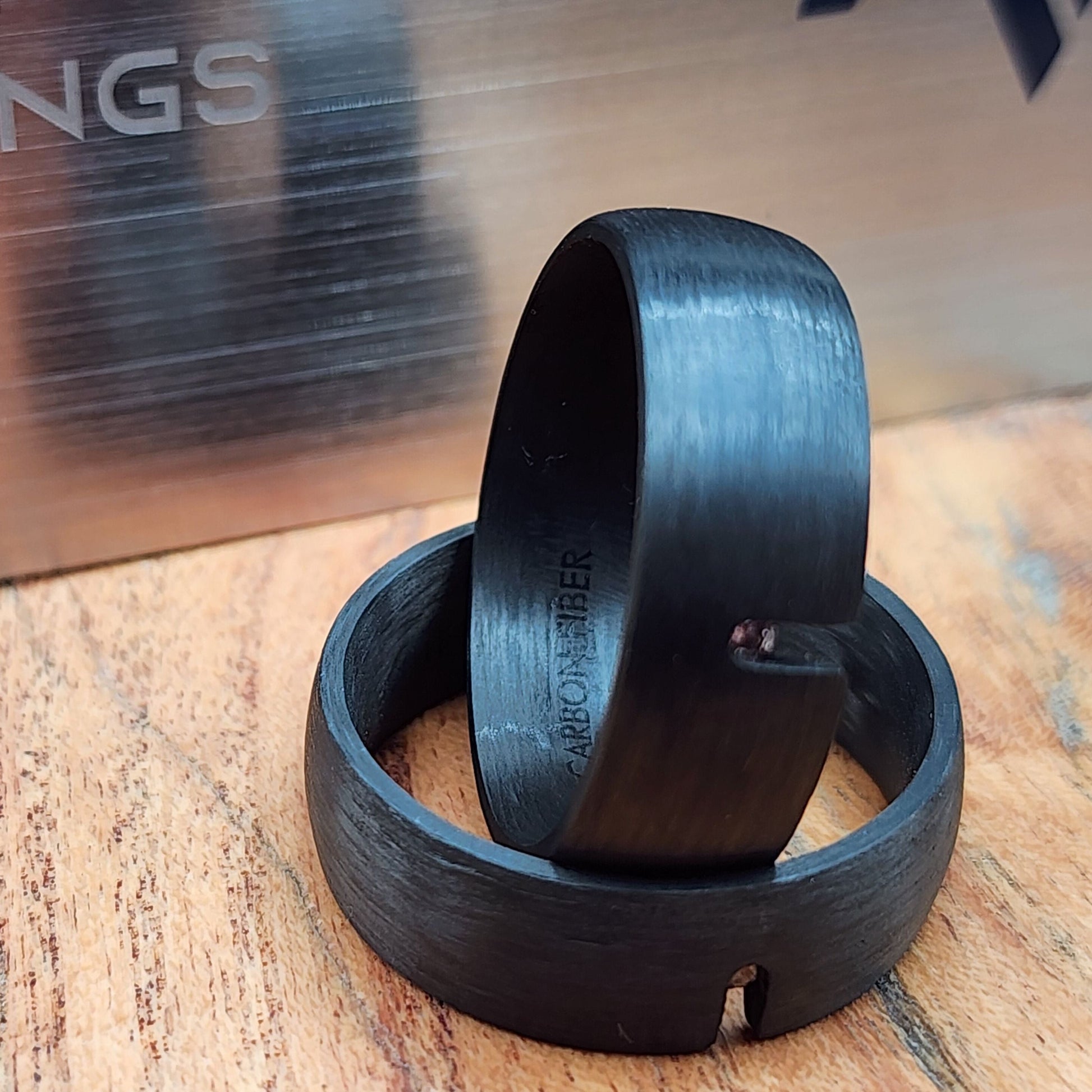 The Crusader | Men's Carbon Fiber Wedding Band with Cubic Zirconia and Domed Comfort Fit