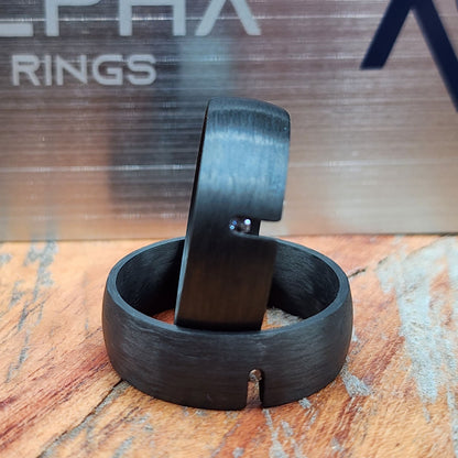 The Crusader | Men's Carbon Fiber Wedding Band with Cubic Zirconia and Domed Comfort Fit