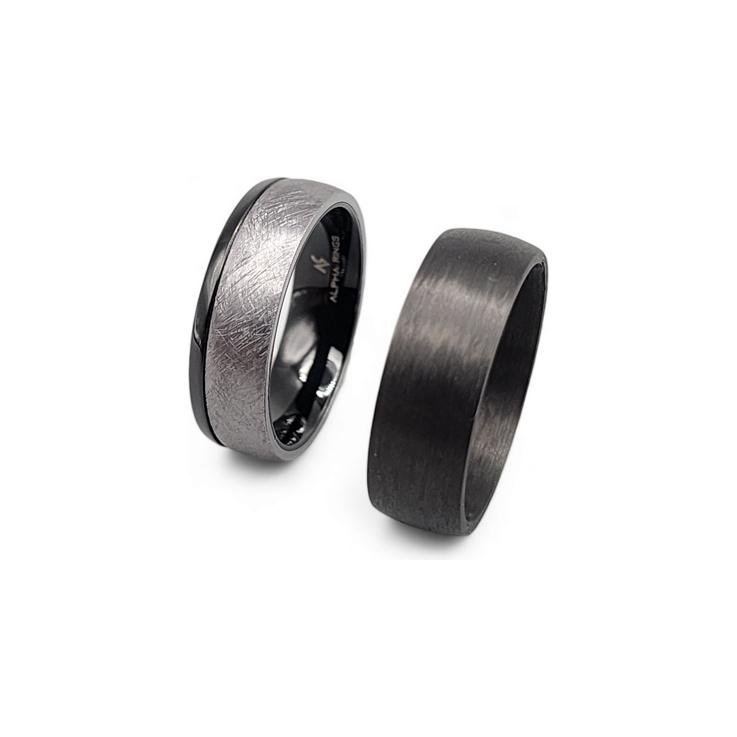 The Eclipse | Men's Tantalum and Black Stainless Steel Wedding Band with Brushed Finish