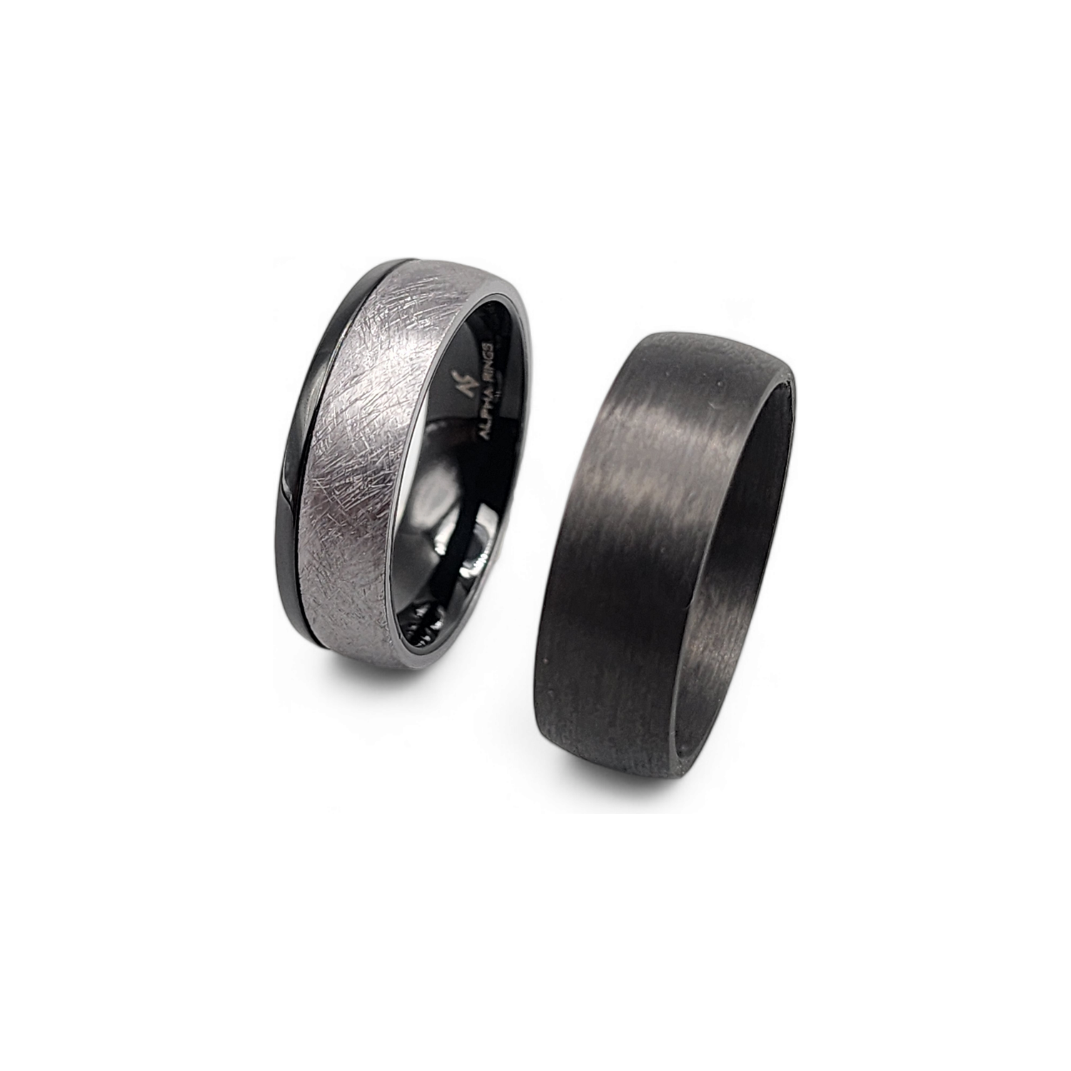 The Eclipse | Men's Tantalum and Black Stainless Steel Wedding Band with Brushed Finish