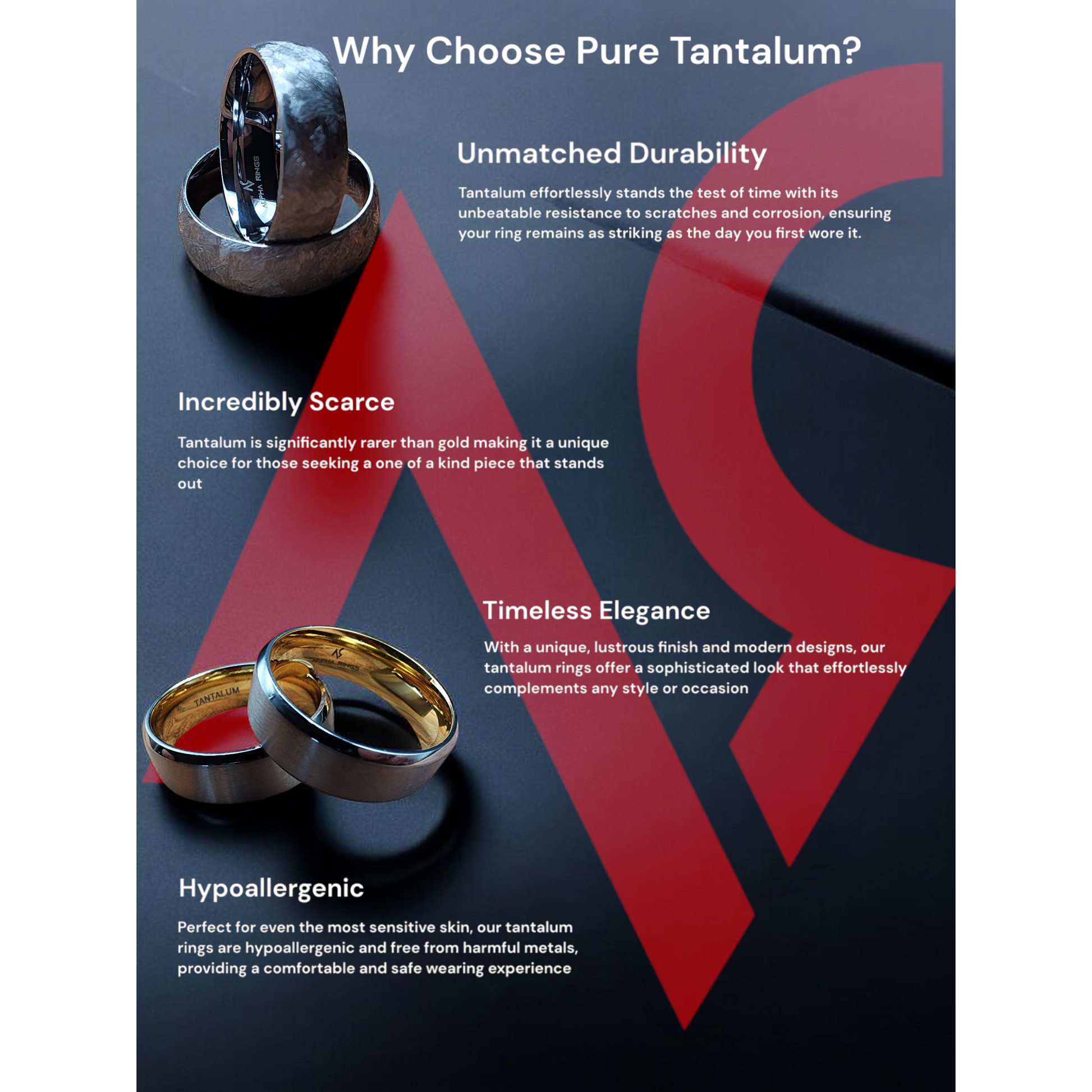 The Eclipse | Men's Tantalum and Black Stainless Steel Wedding Band with Brushed Finish