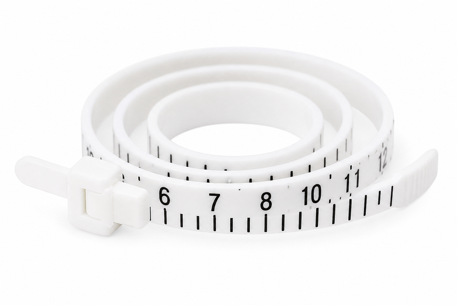 Plastic zip-tie ring sizer with US sizes marked