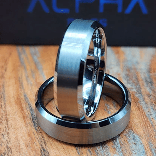 Maverick | Men's Black and Silver - Colored Tungsten Carbide Wedding Band with Beveled Edges and Comfort Fit - Alpha Rings
