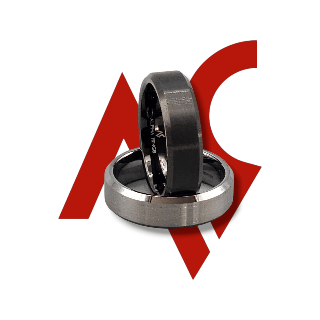 Maverick | Men's Black and Silver - Colored Tungsten Carbide Wedding Band with Beveled Edges and Comfort Fit - Alpha Rings