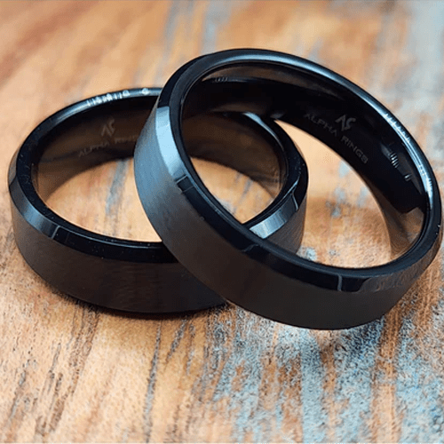 Maverick | Men's Black and Silver - Colored Tungsten Carbide Wedding Band with Beveled Edges and Comfort Fit - Alpha Rings