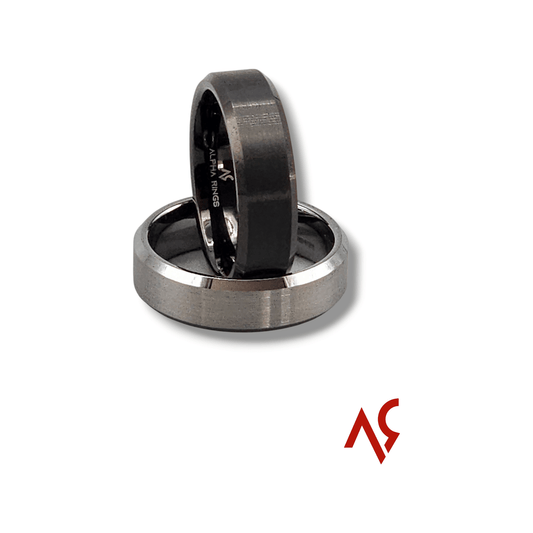 Maverick | Men's Black and Silver - Colored Tungsten Carbide Wedding Band with Beveled Edges and Comfort Fit - Alpha Rings