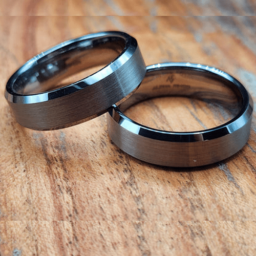 Maverick | Men's Black and Silver - Colored Tungsten Carbide Wedding Band with Beveled Edges and Comfort Fit - Alpha Rings
