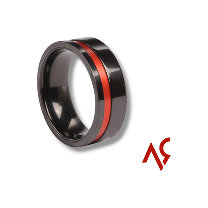 The Guardian | Men's Black Zirconium Wedding Band with Striking Red Accent and Comfort Fit