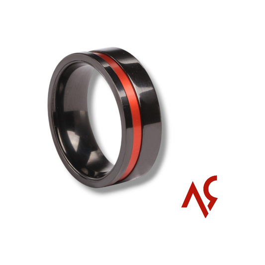 The Guardian | Men's Black Zirconium Wedding Band with Striking Red Accent and Comfort Fit