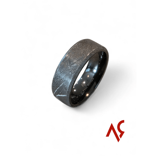 The Apex | Men's Meteorite with Black Zirconium Wedding Band | Comfort Fit - Alpha Rings