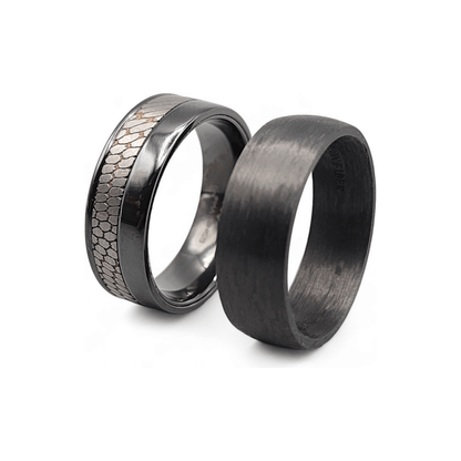 The Boss | Men's Black Zirconium Wedding Band with Superconductor Inlay and Comfort Fit - Alpha Rings