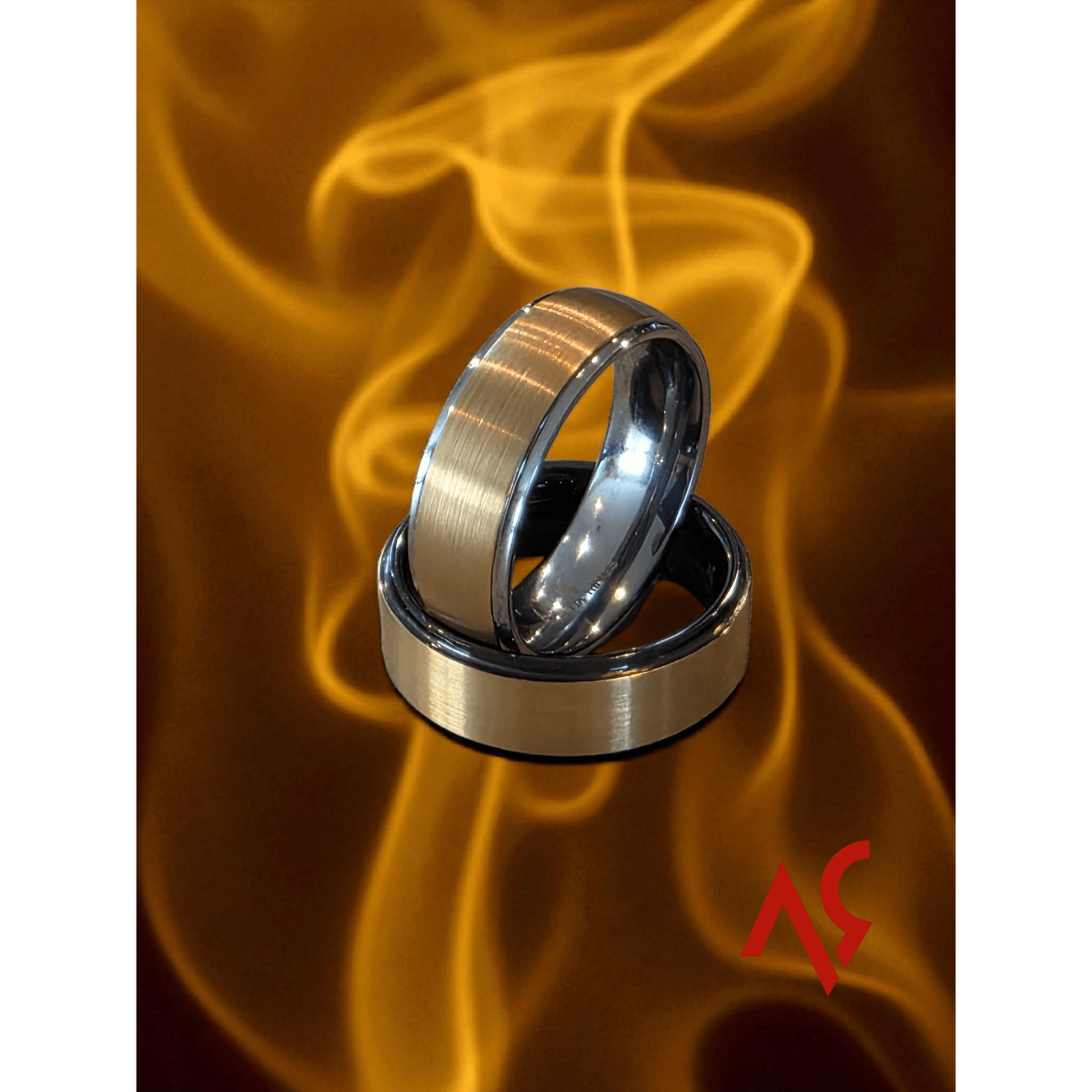 The Broker | Men's Gold Tungsten Carbide Wedding Band with Black or Polished Accents | Comfort Fit - Alpha Rings