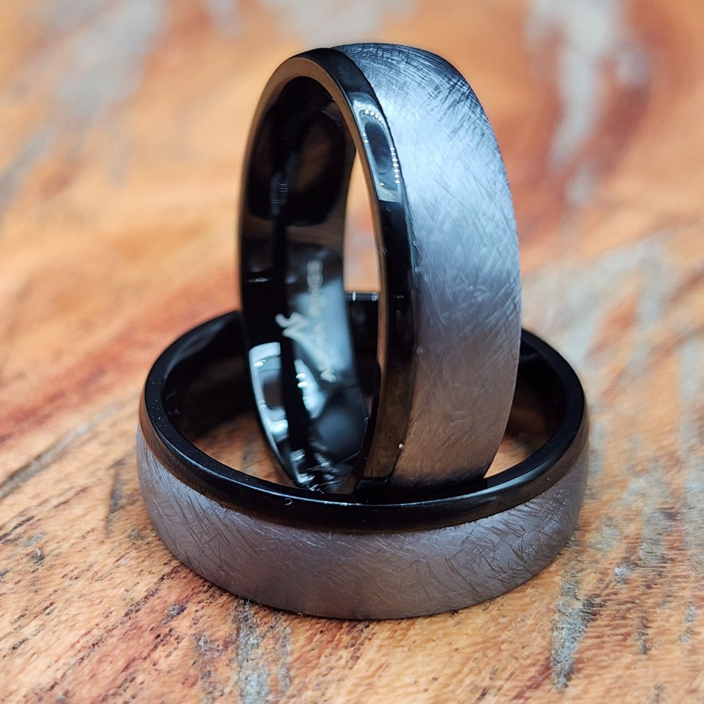 The Eclipse | Men's Tantalum and Black Stainless Steel Wedding Band with Brushed Finish - Alpha Rings