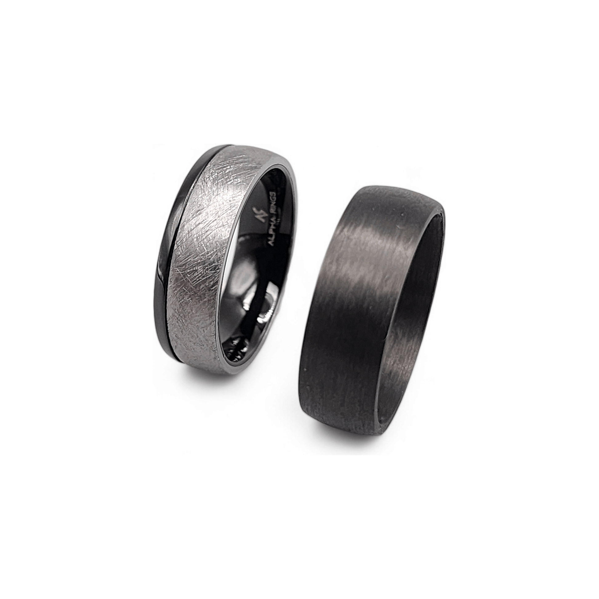 The Eclipse | Men's Tantalum and Black Stainless Steel Wedding Band with Brushed Finish - Alpha Rings