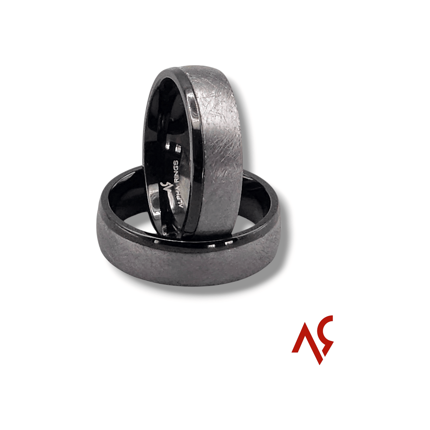 The Eclipse | Men's Tantalum and Black Stainless Steel Wedding Band with Brushed Finish - Alpha Rings