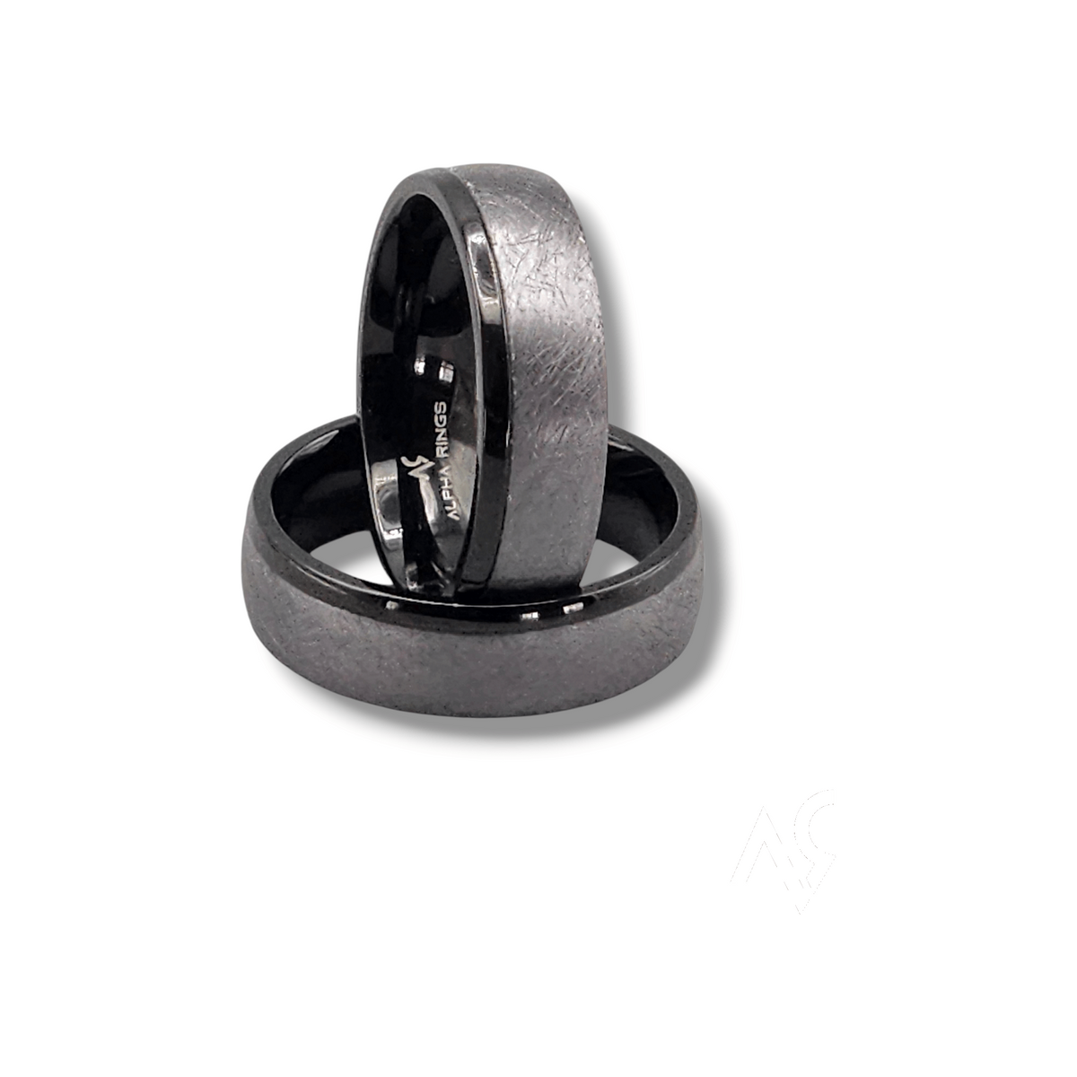 The Eclipse 8mm Brushed Tantalum Wedding Band with Black Stainless Sleeve