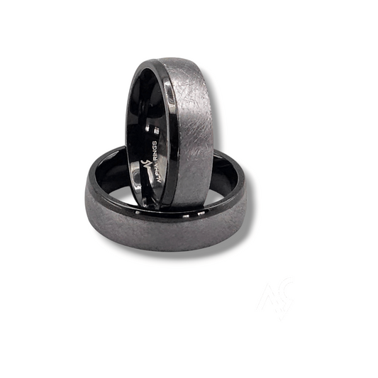 The Eclipse 8mm Brushed Tantalum Wedding Band with Black Stainless Sleeve