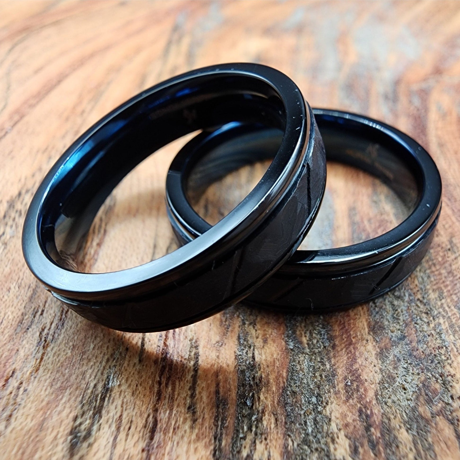 The Hitman | Men's Pure Tantalum Wedding Band with Brushed Finish and Deep Blue Inner Sleeve - Alpha Rings