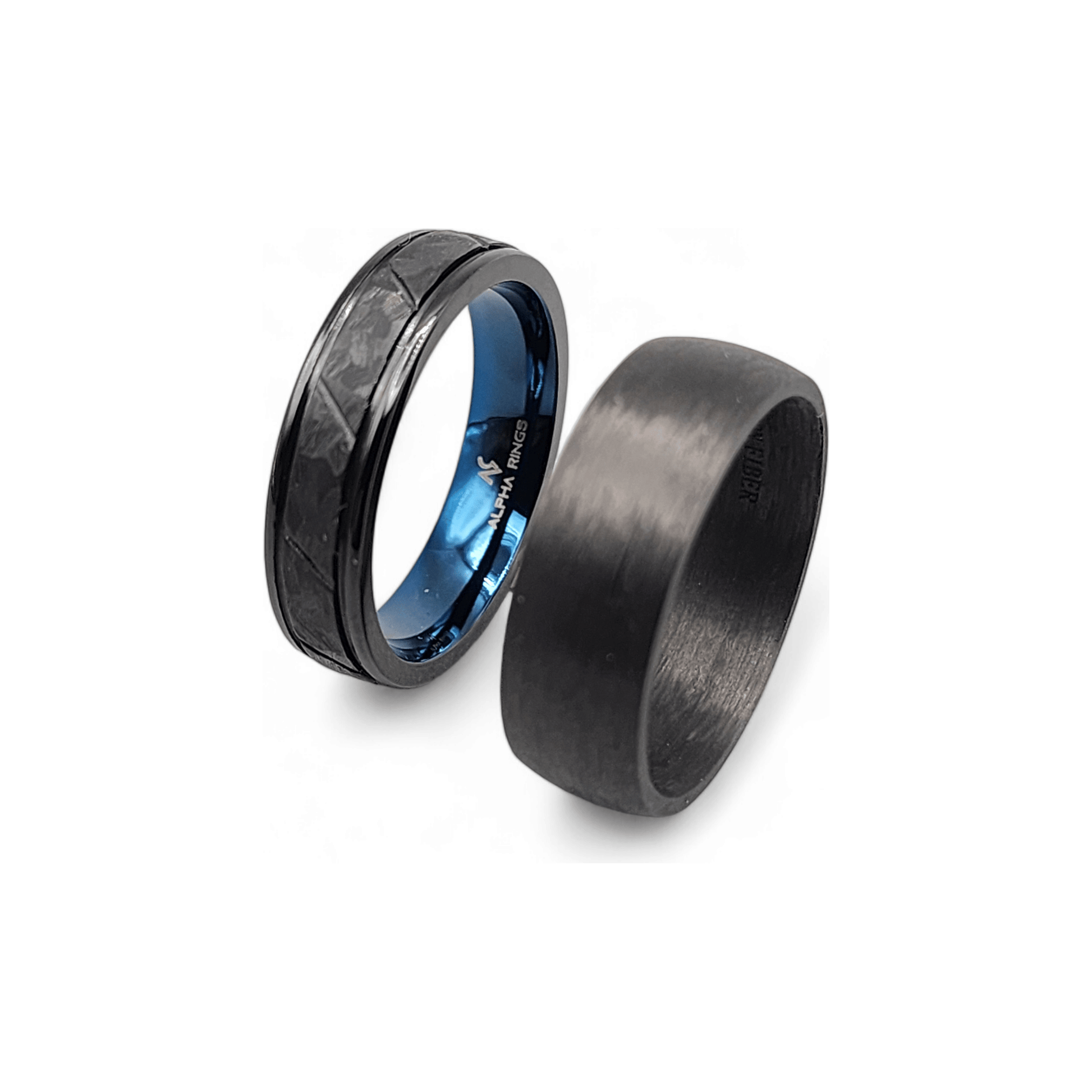The Hitman | Men's Pure Tantalum Wedding Band with Brushed Finish and Deep Blue Inner Sleeve - Alpha Rings