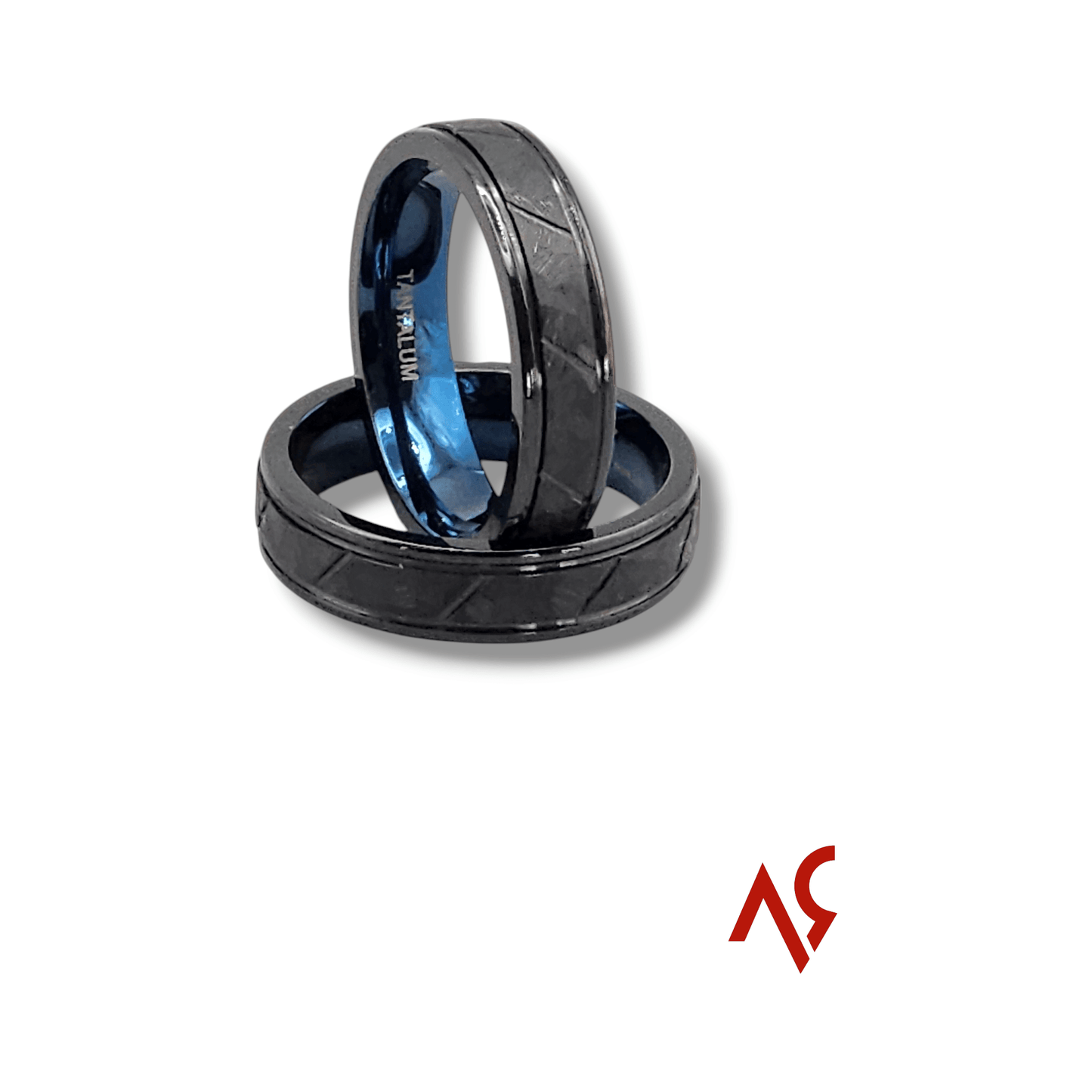 The Hitman | Men's Pure Tantalum Wedding Band with Brushed Finish and Deep Blue Inner Sleeve - Alpha Rings