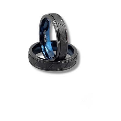 The Hitman – 6mm Brushed Tantalum Wedding Band with Deep Blue Sleeve