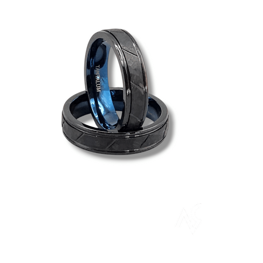The Hitman – 6mm Brushed Tantalum Wedding Band with Deep Blue Sleeve