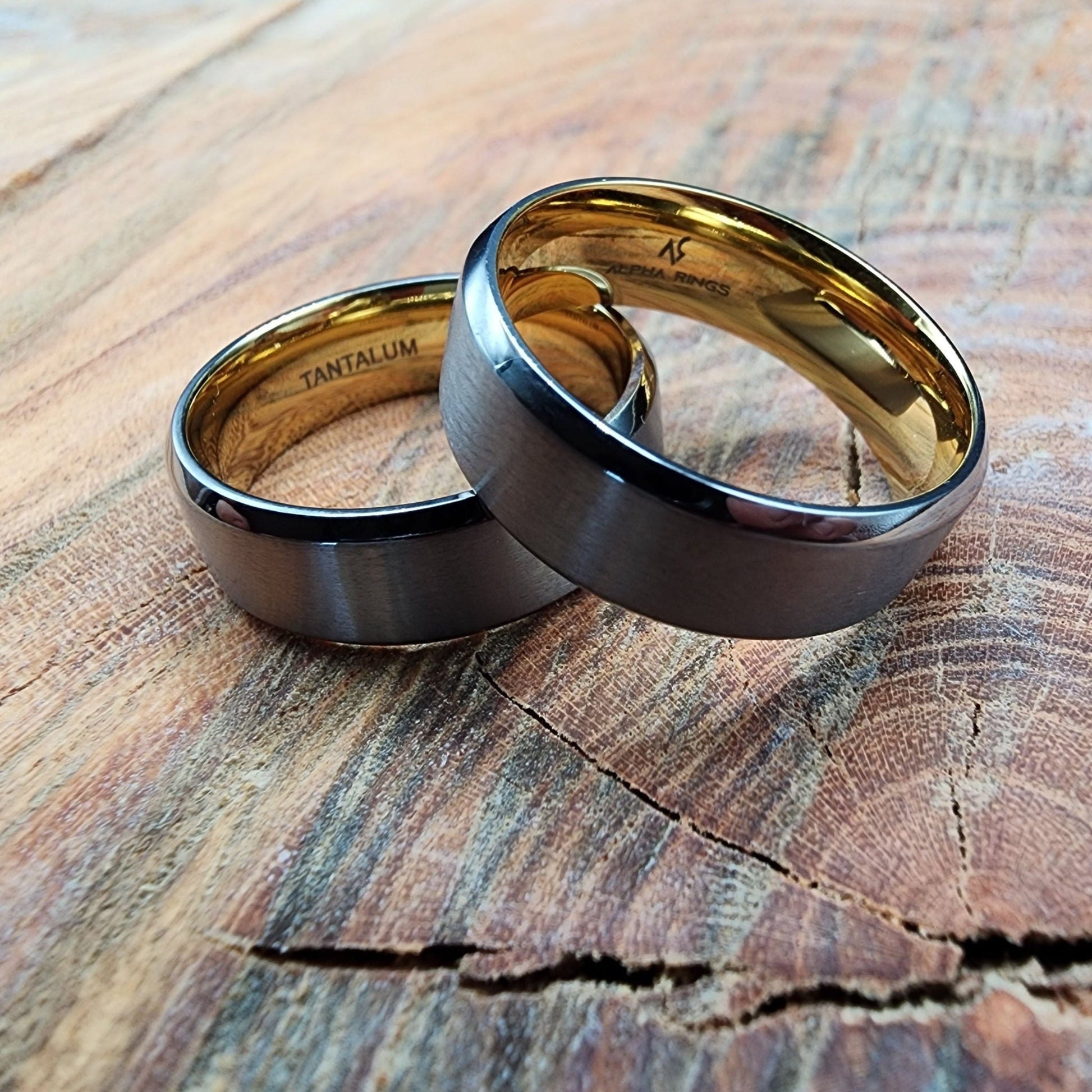 The Operator | Men's Tantalum Wedding Band with Brushed Finish and Gold Plated Inner Sleeve - Alpha Rings