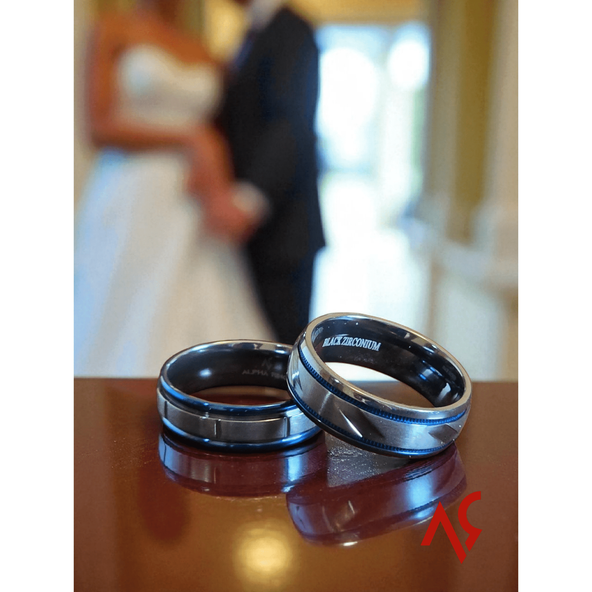 The Phantom | Men's Black Zirconium Wedding Band with Deep Blue Accent and Comfort Fit - Alpha Rings