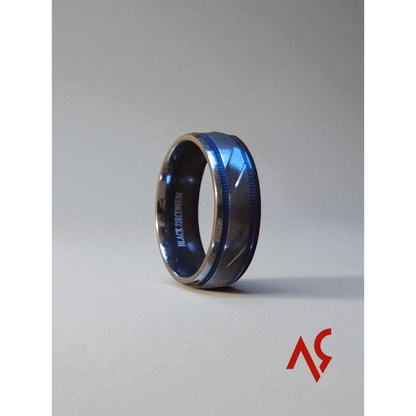 The Phantom | Men's Black Zirconium Wedding Band with Deep Blue Accent and Comfort Fit - Alpha Rings
