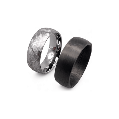 The Titan | Men's Tantalum Wedding Band with Rugged Brushed Texture and Gunmetal Inner Sleeve - Alpha Rings