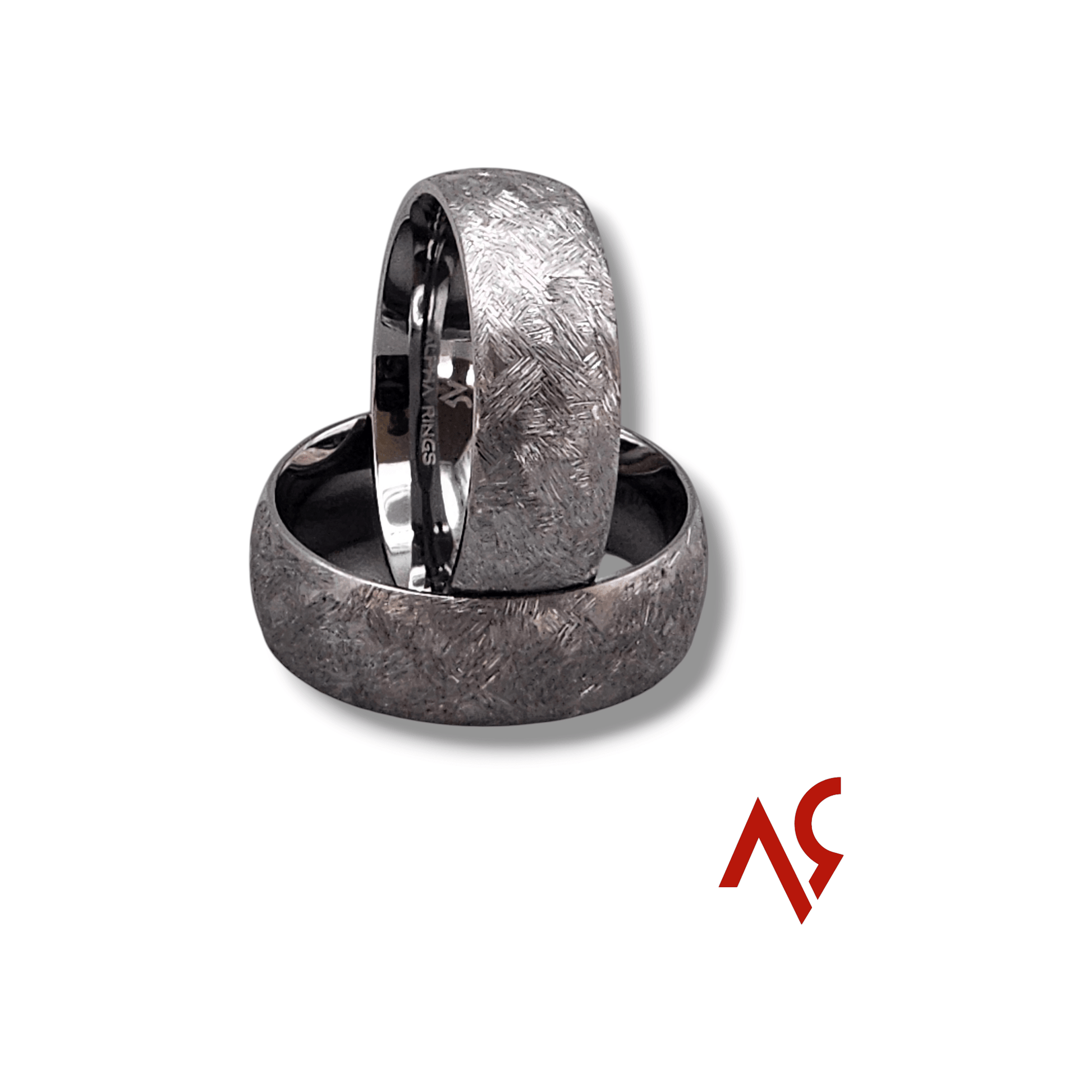 The Titan | Men's Tantalum Wedding Band with Rugged Brushed Texture and Gunmetal Inner Sleeve - Alpha Rings
