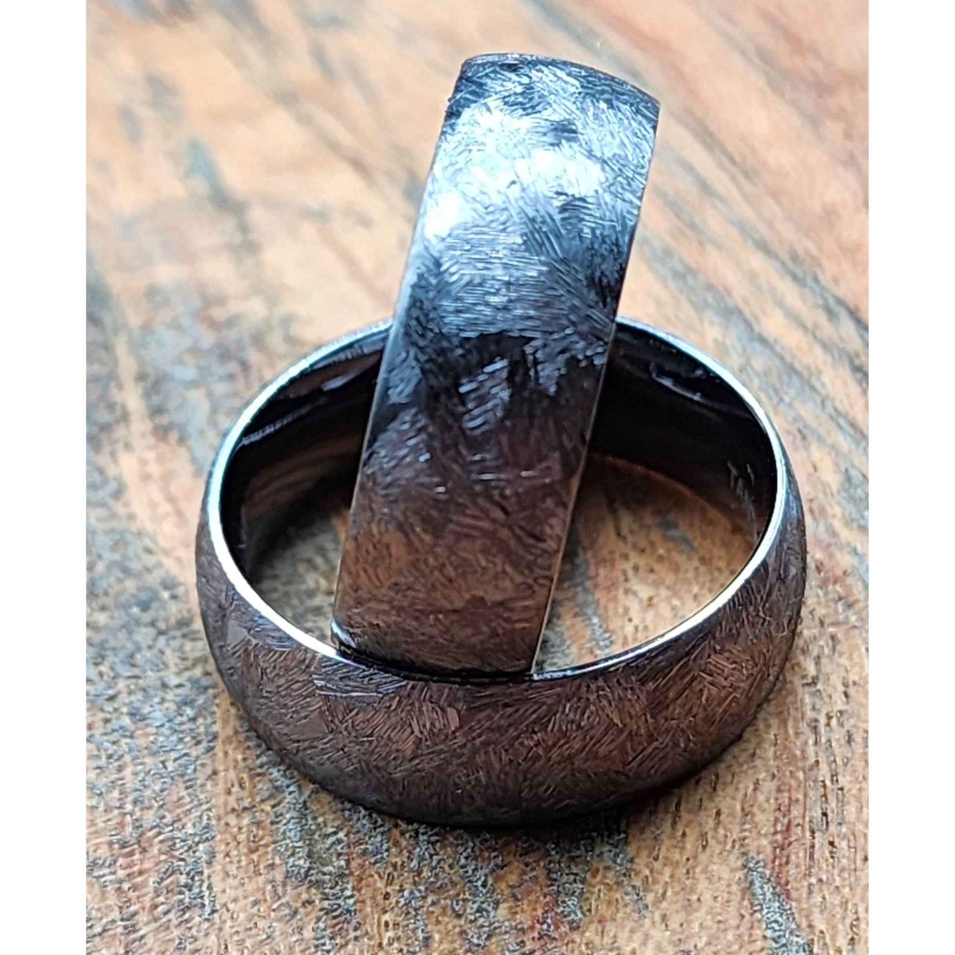 The Titan | Men's Tantalum Wedding Band with Rugged Brushed Texture and Gunmetal Inner Sleeve - Alpha Rings