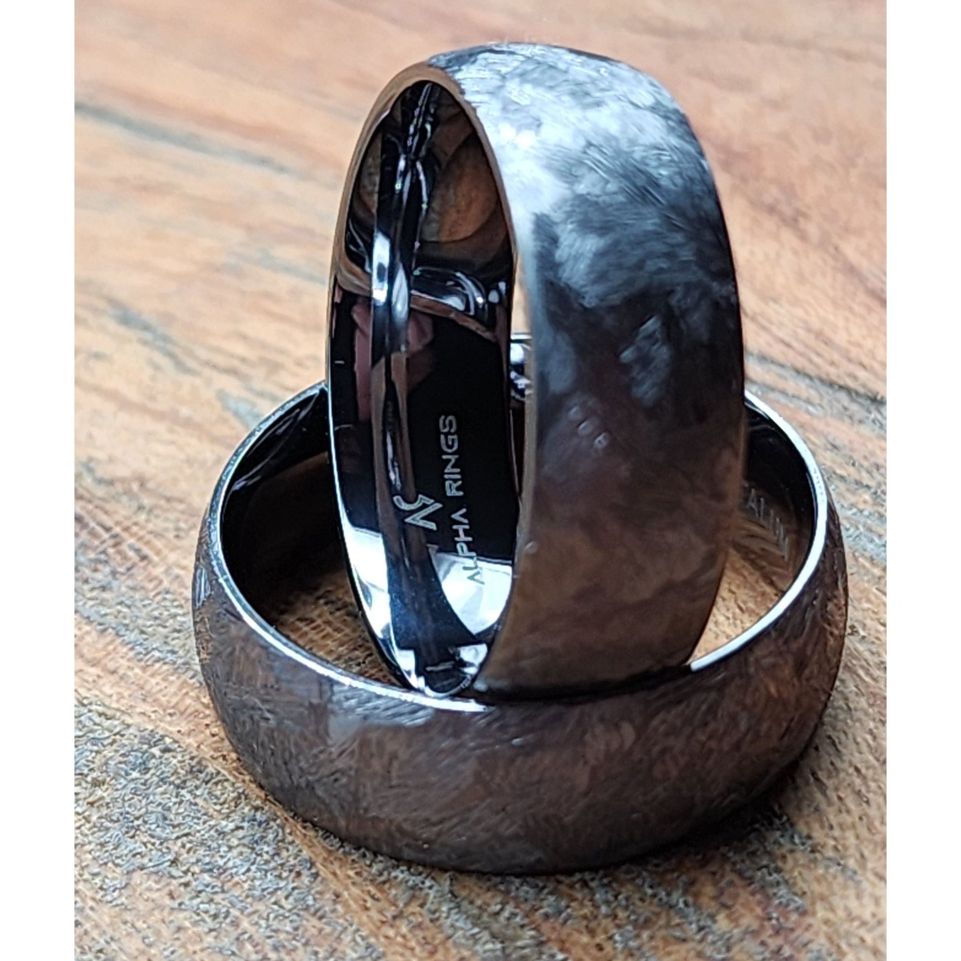 The Titan | Men's Tantalum Wedding Band with Rugged Brushed Texture and Gunmetal Inner Sleeve - Alpha Rings