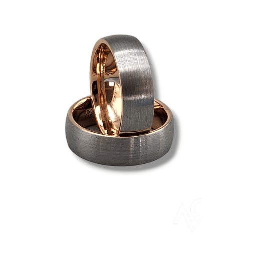 The Vanguard – 8mm Tungsten with Rose Gold Sleeve Wedding Band